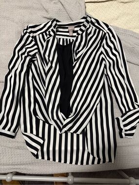 Chico's Black and White Striped Draped Blazer